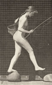 Plate 177 Crossing brook on stepping stones with fishing pole and a basket — figure reference